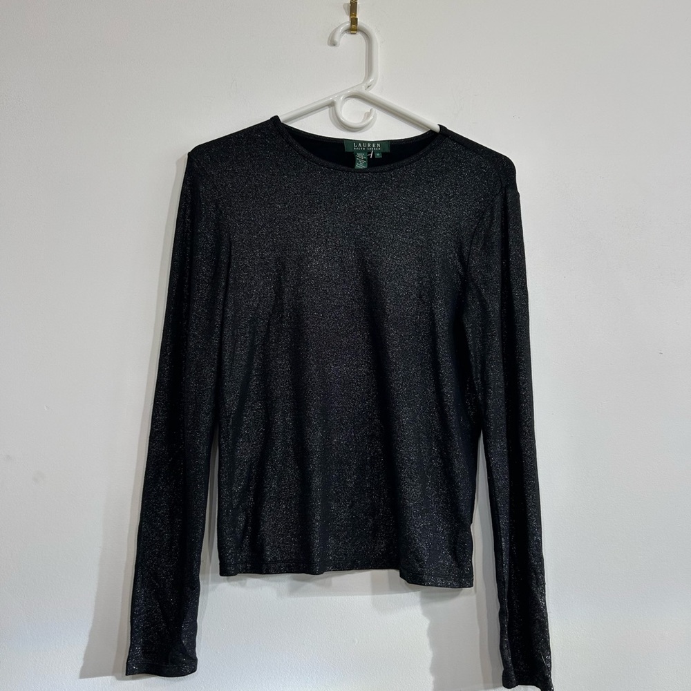 Ralph Lauren Shimmer Long Sleeve Black Shirt Women’s Size XS,Preppy, Holidays